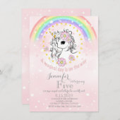 Rainbow Unicorn Magical Gold Pink Birthday Kaart (Voorkant / Achterkant)