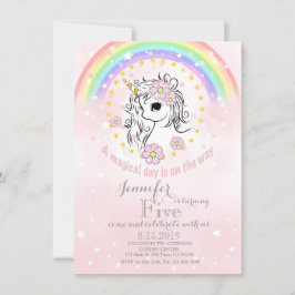 Rainbow Unicorn Magical Gold Pink Birthday Kaart