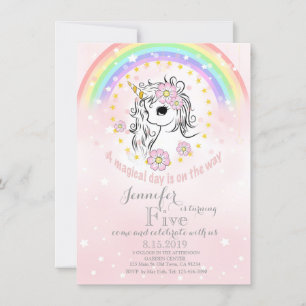 Rainbow Unicorn Magical Gold Pink Birthday Kaart