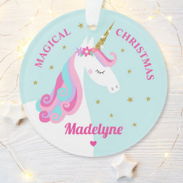 Rainbow Unicorn Magical Kerstmis Aqua Ornament