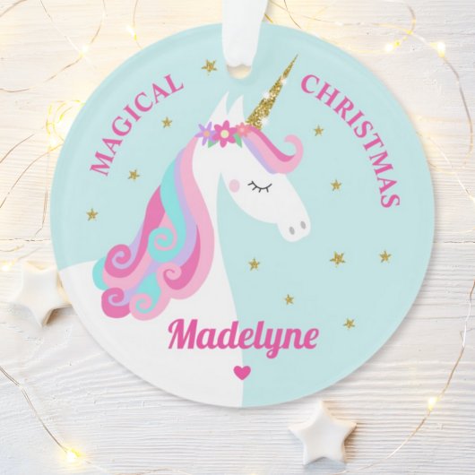 Rainbow Unicorn Magical Kerstmis Aqua Ornament
