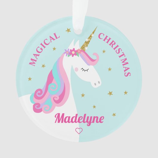 Rainbow Unicorn Magical Kerstmis Aqua Ornament (voorkant)