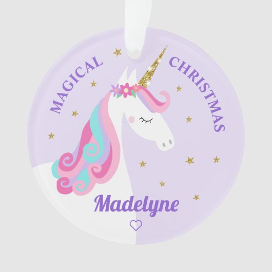 Rainbow Unicorn Magical KerstPaars Ornament (voorkant)