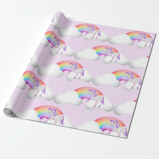Rainbow Unicorn Magical Paars Cute Cadeaupapier (Uitgerold)