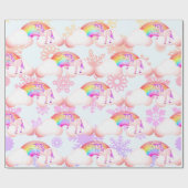 Rainbow Unicorn Magical Paars Snow Flakes Cute Cadeaupapier (Vlak)