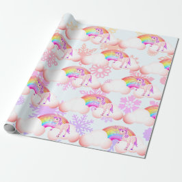 Rainbow Unicorn Magical Paars Snow Flakes Cute Cadeaupapier
