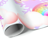 Rainbow Unicorn Magical Paars Snow Flakes Cute Cadeaupapier (Rol Hoek)