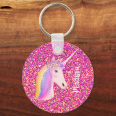 Rainbow Unicorn Magical Pink Glitter Personated Sleutelhanger (Voorkant)