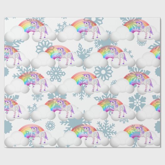 Rainbow Unicorn Magical Snow Flakes Cute Cadeaupapier (Vlak)