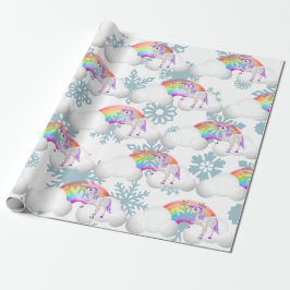 Rainbow Unicorn Magical Snow Flakes Cute Cadeaupapier