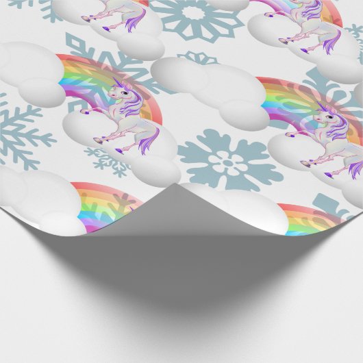 Rainbow Unicorn Magical Snow Flakes Cute Cadeaupapier (Hoek)