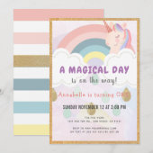 Rainbow & Unicorn Magisch Goud Verjaardag Kaart (Voorkant / Achterkant)