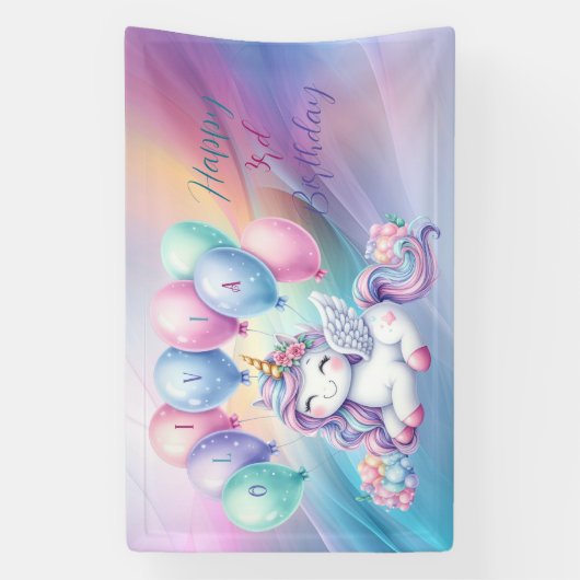 Rainbow Unicorn magische verjaardag Spandoek (Verticaal)