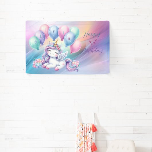 Rainbow Unicorn magische verjaardag Spandoek (Insitu)