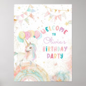 Rainbow Unicorn Meisje Verjaardag Welkom Poster (Voorkant)