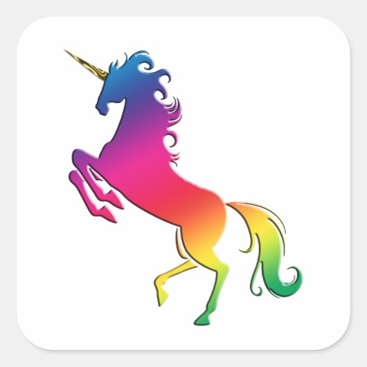Rainbow Unicorn met Gold Horn Vierkante Sticker (Voorkant)