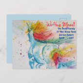 Rainbow Unicorn Nieuw Adres Briefkaart dat we verp (Voorkant / Achterkant)