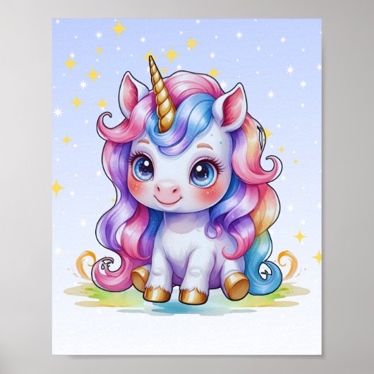 Rainbow Unicorn Nursery Art Poster (Voorkant)