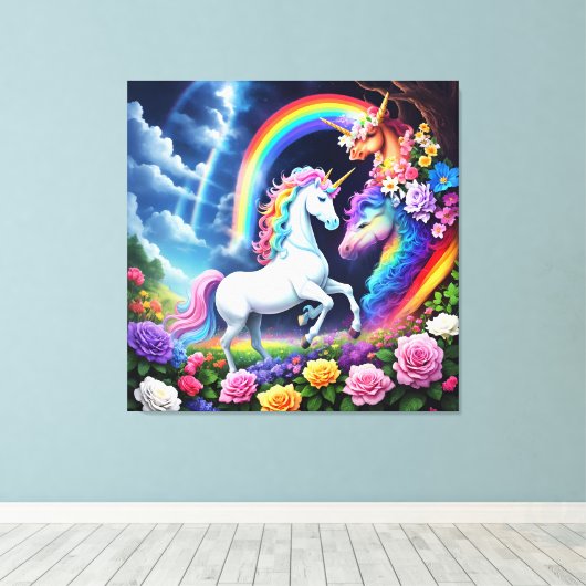 Rainbow Unicorn One Canvas Afdruk (Insitu (Houten vloer))