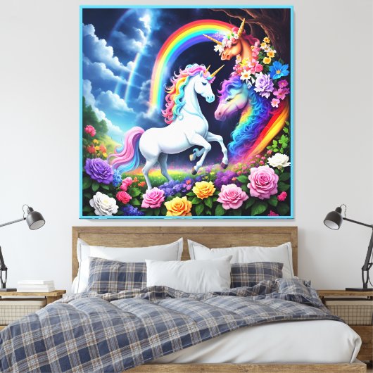 Rainbow Unicorn One Canvas Afdruk (Insitu (Slaapkamer))