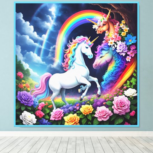 Rainbow Unicorn One Canvas Afdruk (Insitu (Houten vloer))