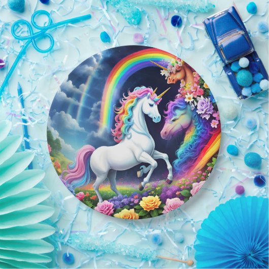 Rainbow Unicorn One Papieren Bordje (Feest)