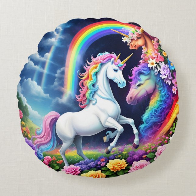 Rainbow Unicorn One Rond Kussen (Voorkant)