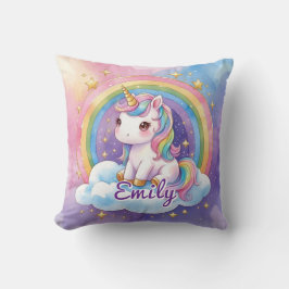 Rainbow Unicorn op Cloud Bewerkbare Naam Kussen