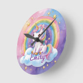 Rainbow Unicorn op Cloud Bewerkbare naamklok Ronde Klok (Hoek)