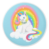 Rainbow Unicorn op een cloud Keramische Knop (Voorkant)