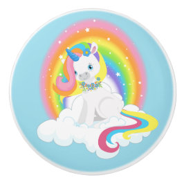 Rainbow Unicorn op een cloud Keramische Knop