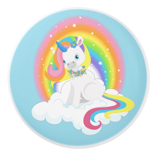 Rainbow Unicorn op een cloud Keramische Knop (Voorkant)