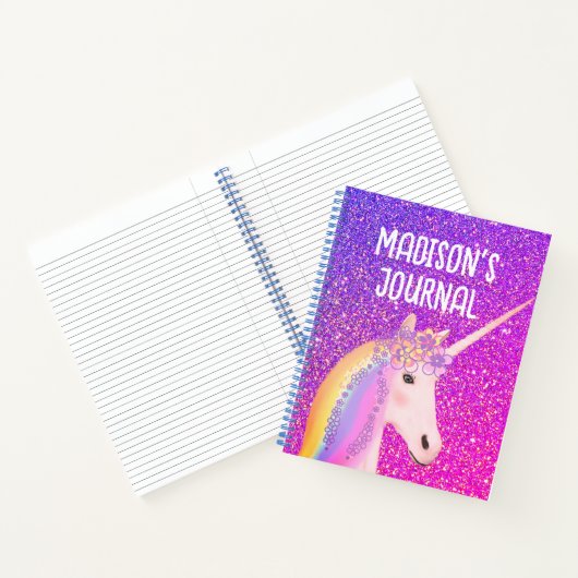 Rainbow Unicorn Paars Glitter Monogram Journal Notitieboek (Binnen)