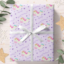 Rainbow Unicorn Paars kerstmis op maat Cadeaupapier