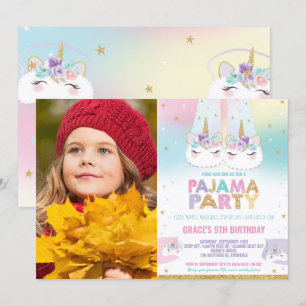 Rainbow Unicorn Pajama Birthday Foto Kaart