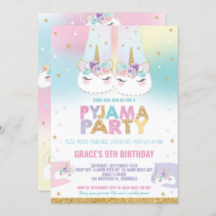 Rainbow Unicorn Pajama Birthday Party Pajama Kaart
