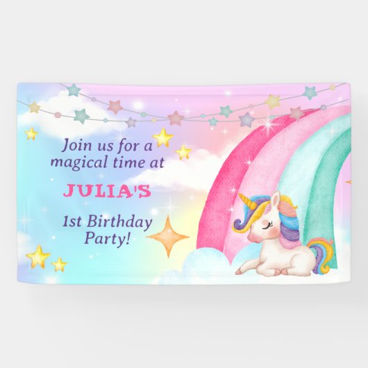 Rainbow Unicorn Party Banner Waterverf (Horizontaal)