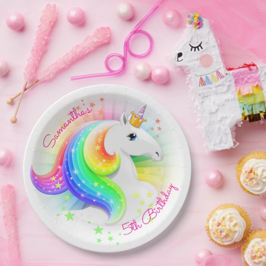 Rainbow Unicorn Party Papieren Bordje (Feest)