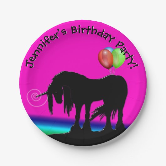 Rainbow Unicorn Party Papieren Bordje (Voorkant)