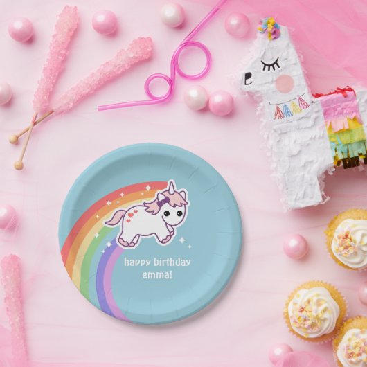Rainbow Unicorn Party Papieren Bordje (Feest)