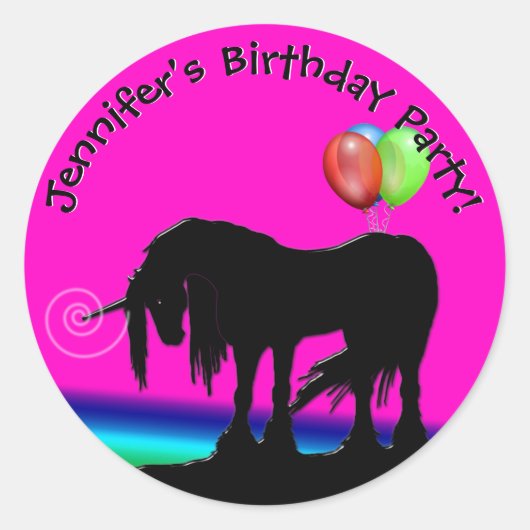 Rainbow Unicorn Party Ronde Sticker (Voorkant)