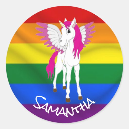 Rainbow Unicorn Party Thema Ronde Sticker (Voorkant)