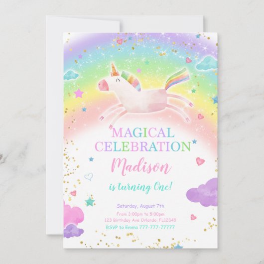 Rainbow Unicorn Party uitnodiging (Voorkant)