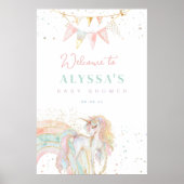 Rainbow Unicorn Pastel Baby shower Welkom Poster (Voorkant)