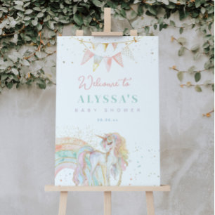 Rainbow Unicorn Pastel Baby shower Welkom Poster
