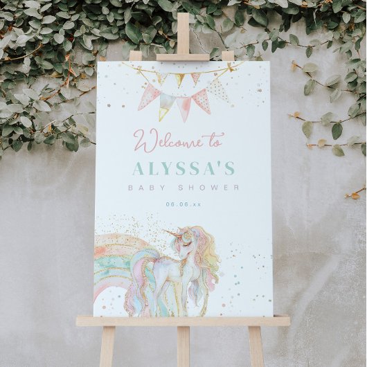 Rainbow Unicorn Pastel Baby shower Welkom Poster