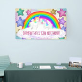 Rainbow Unicorn Pastel Roze Verjaardag Banner (Beurs)