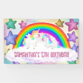 Rainbow Unicorn Pastel Roze Verjaardag Banner (Horizontaal)