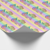 Rainbow Unicorn Pastel Striped Cadeaupapier (Hoek)
