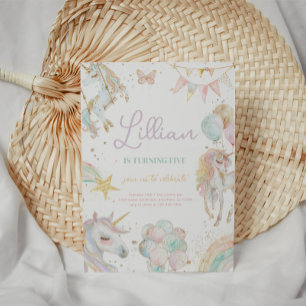 Rainbow Unicorn Pastel Verjaardag uitnodiging